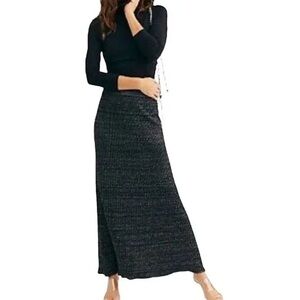 Free People Womens Shine Bright Metallic Ribbed Maxi Skirt Like New EUC MEDIUM